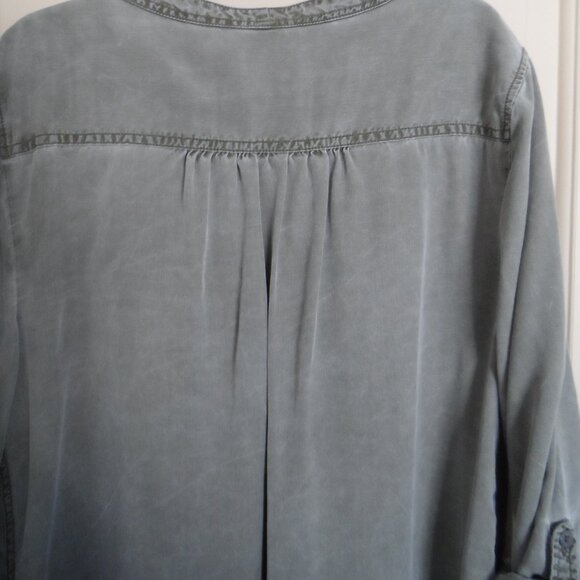Shirt Dress Moss-Gray color Rolled-up-Button Sleeves Size Lg by Express - Picture 6 of 9